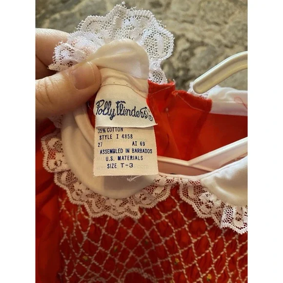 Vtg Polly Flinders Girls Sz 3T Smocked Dress Holiday Christmas Red White - Picture 6 of 6